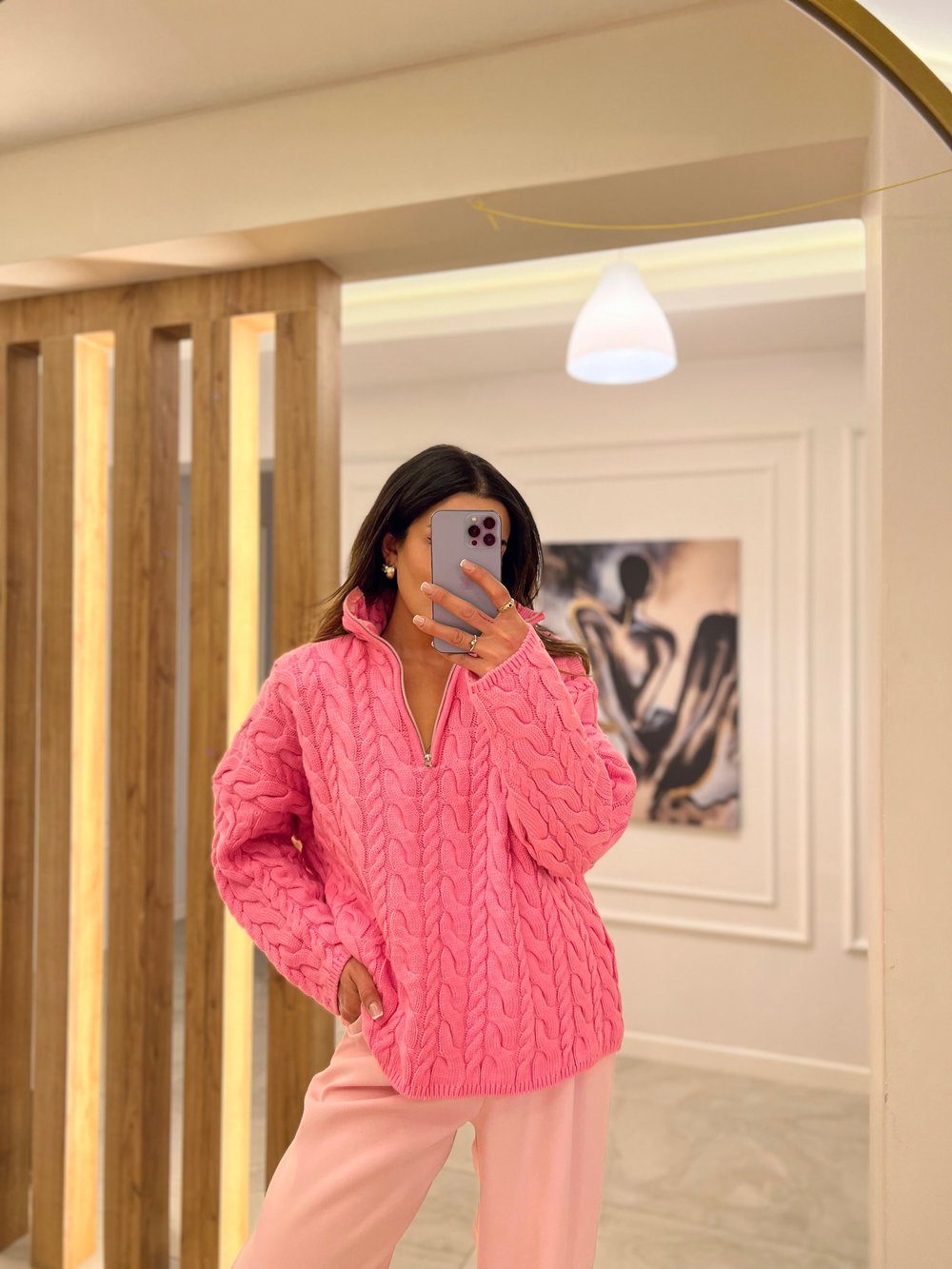 Pembe Fermuar Detay Kazak