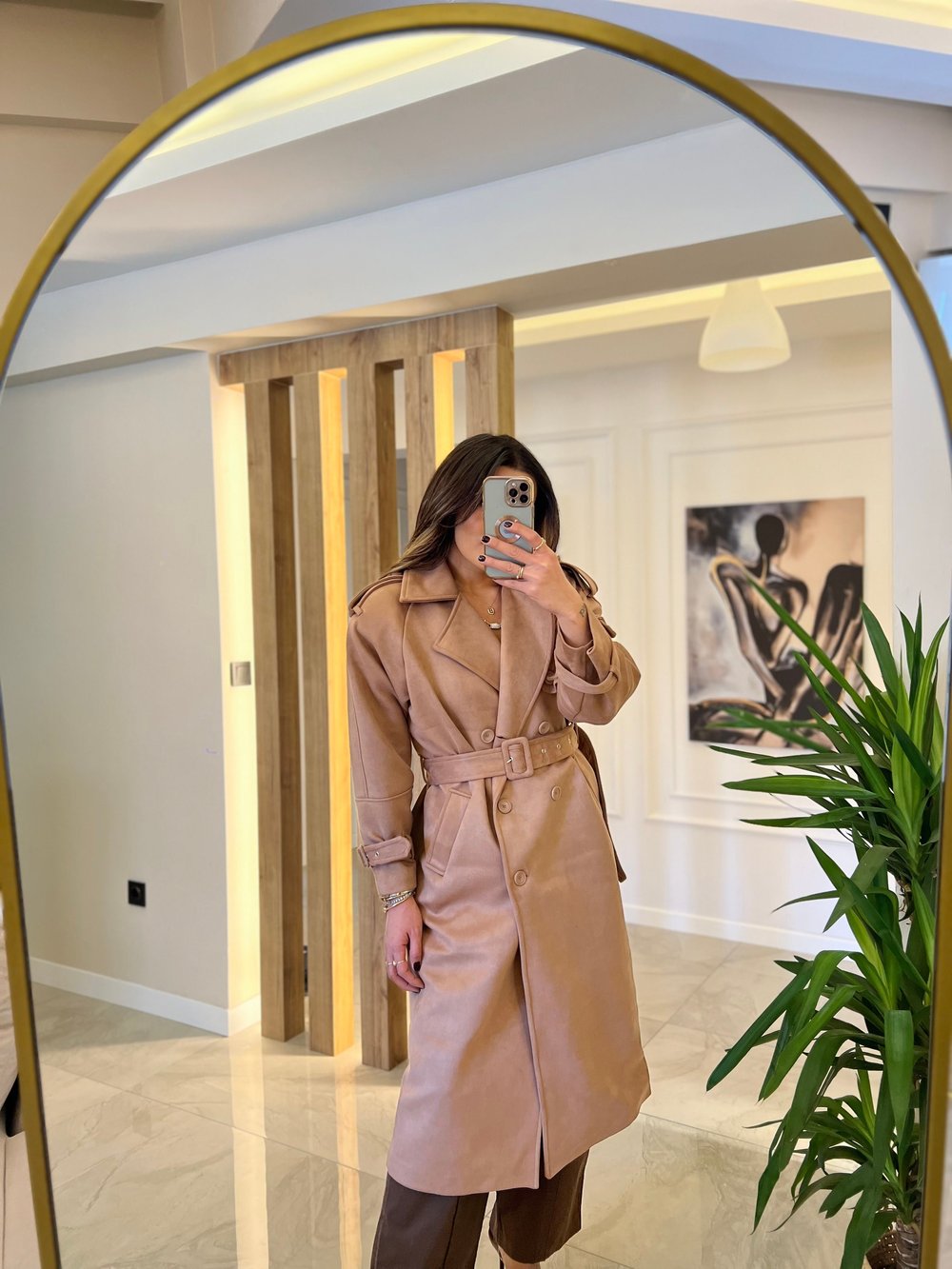 Süet Fındık Rengi Trenchcoat