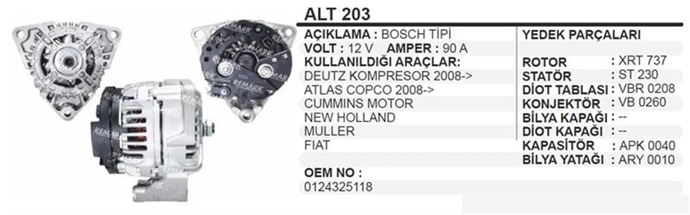 Alternatör 12V 90A Margrus – Deutz Atlas Copco