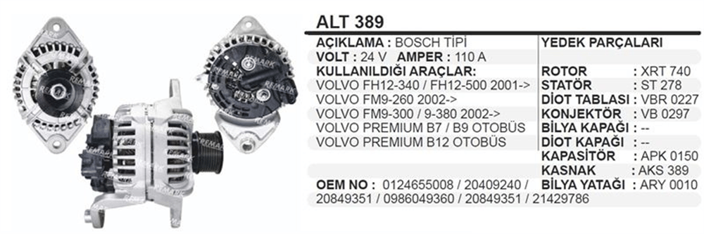 Alternatör 24V 110A Bosch T. – scania PRT K Serisi