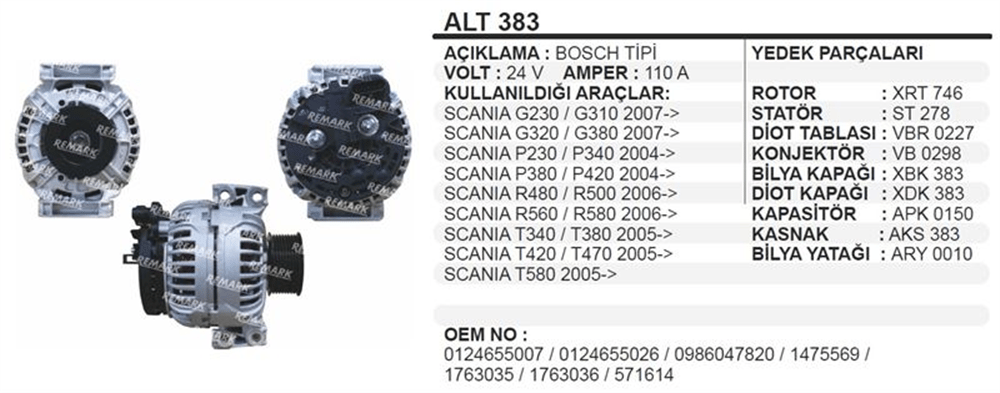 Alternatör 24V 110A – Scania PRT K Serisi 2003-2007