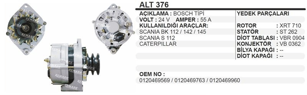 Alternatör 24V 55A Sciania – Caterpillar İş Makinası