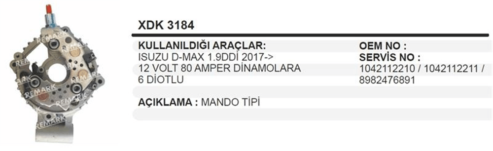 Diyot Kapağı Nippo Denso 6 Diyot Diyotlu – Isuzu D-Max 2017+