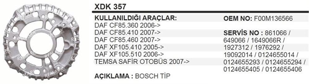 Diyot Taraf Kapağı Bosch Tip – DAF CF85.360 410 460 2007+