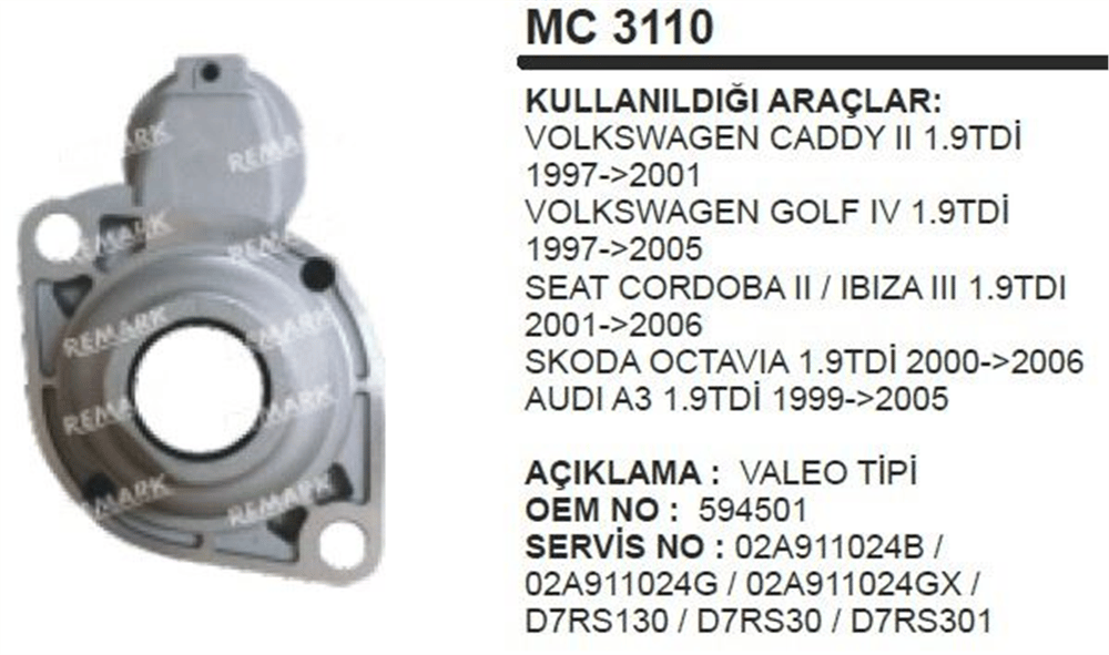 Marş Pinyon Kapağı D7RS – Volkswagen Golf, Passat, Seat Leon