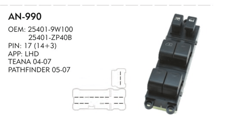 MCAR Cam Açma Düğmesi Sol Dörtlü 14+3 Pin – Nissan Pathfinder Teana 2004-2007