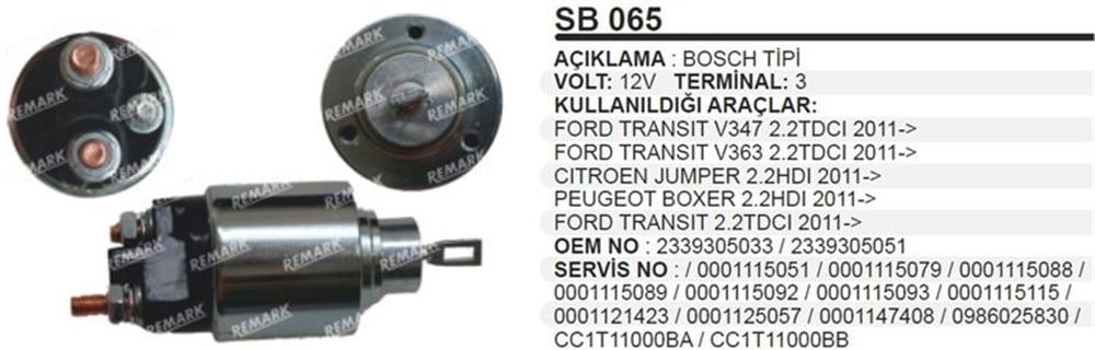 Remark Marş Otomatiği 12V – Ford Transit, Citroen Jumper, Fiat Ducato vb.