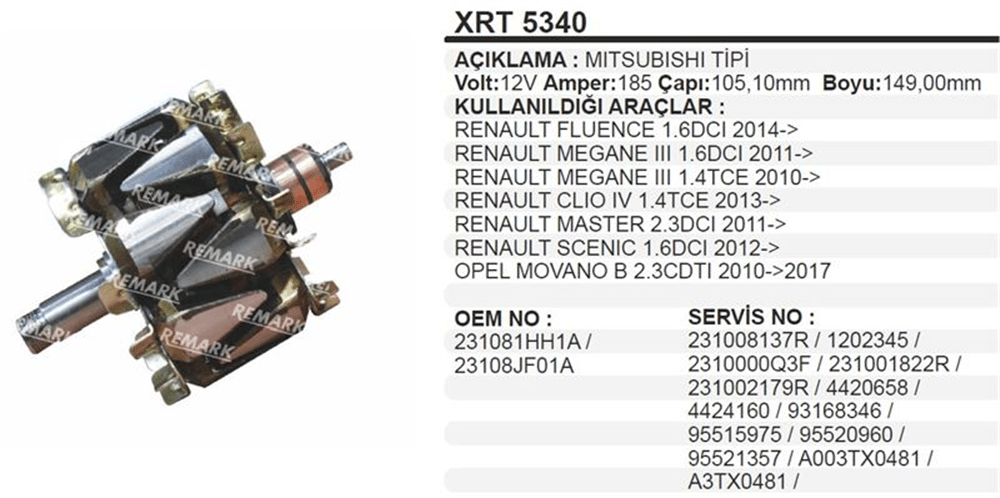 Rotor 12V 185A Master – Renault Fluence, Megane, Clio vb.