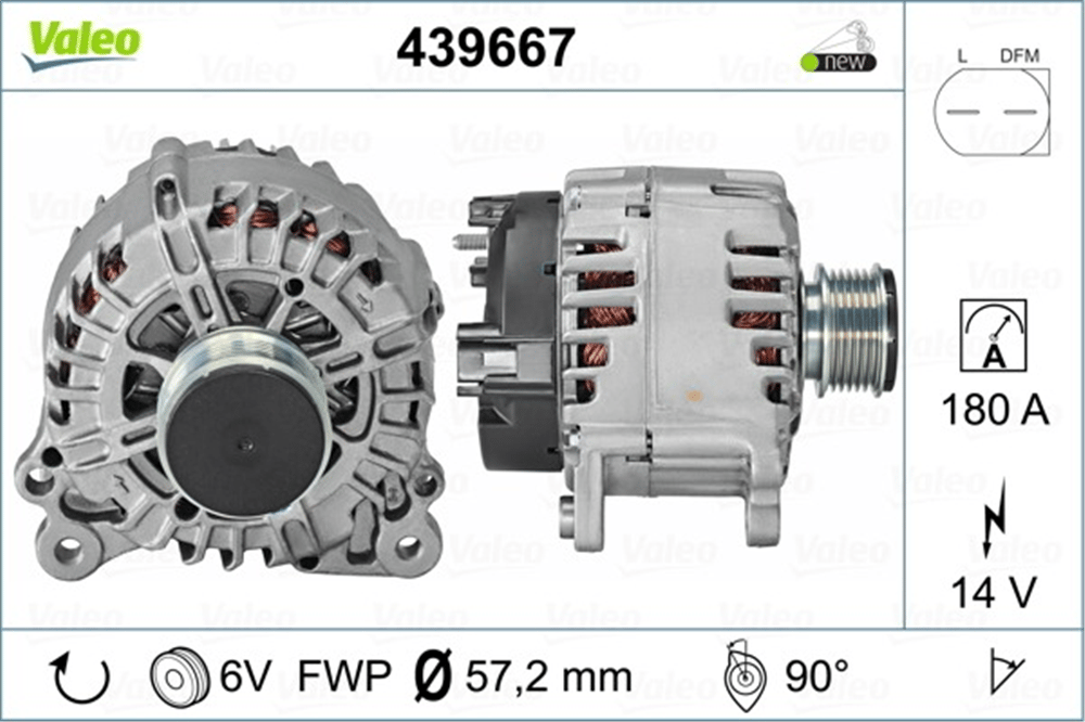 Valeo Alternatör 12V 180A TDI-2.0TDI-2.0FSI CC L.DFM Uçlu – Volkswagen Passat, Crafter, Skoda Yeti vb. (439667)