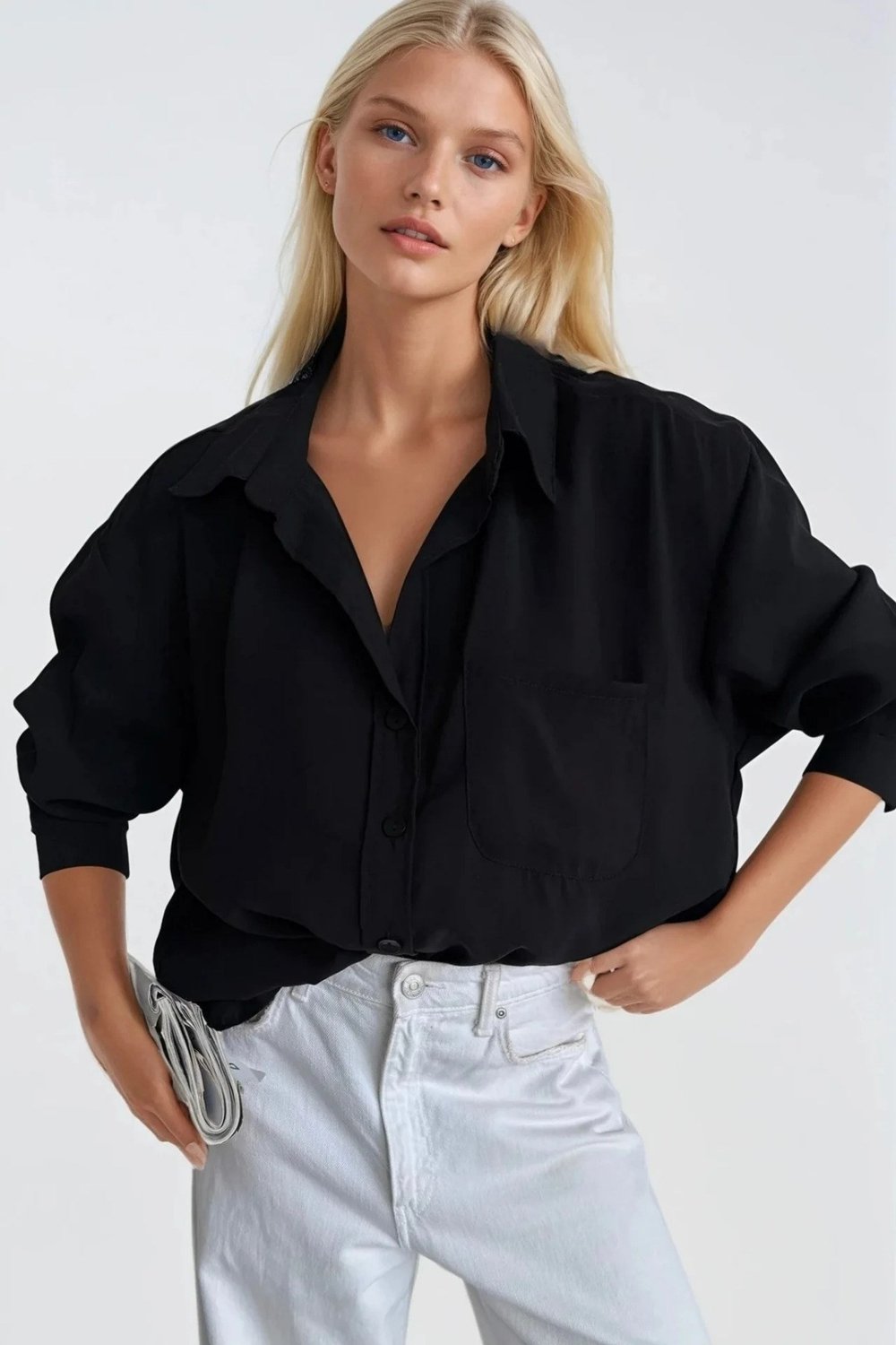 Kadın Tek Cepli Basic Oversize Dökümlü Gömlek