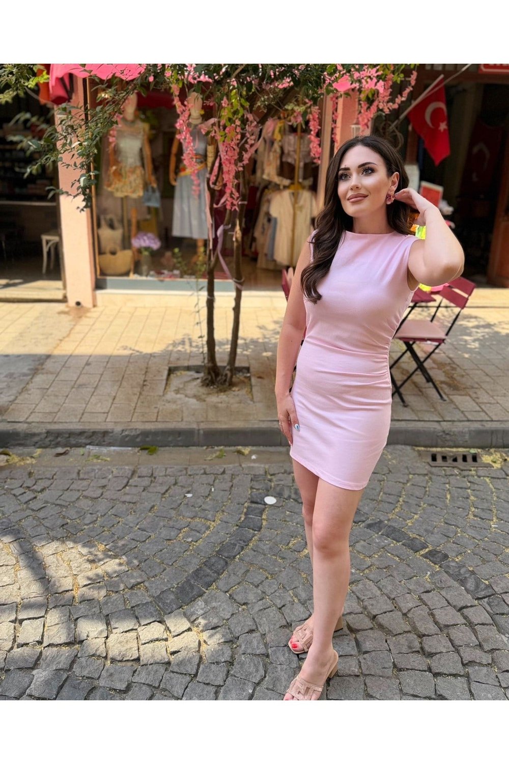 Beli Drapeli Toz Pembe Jean Elbise