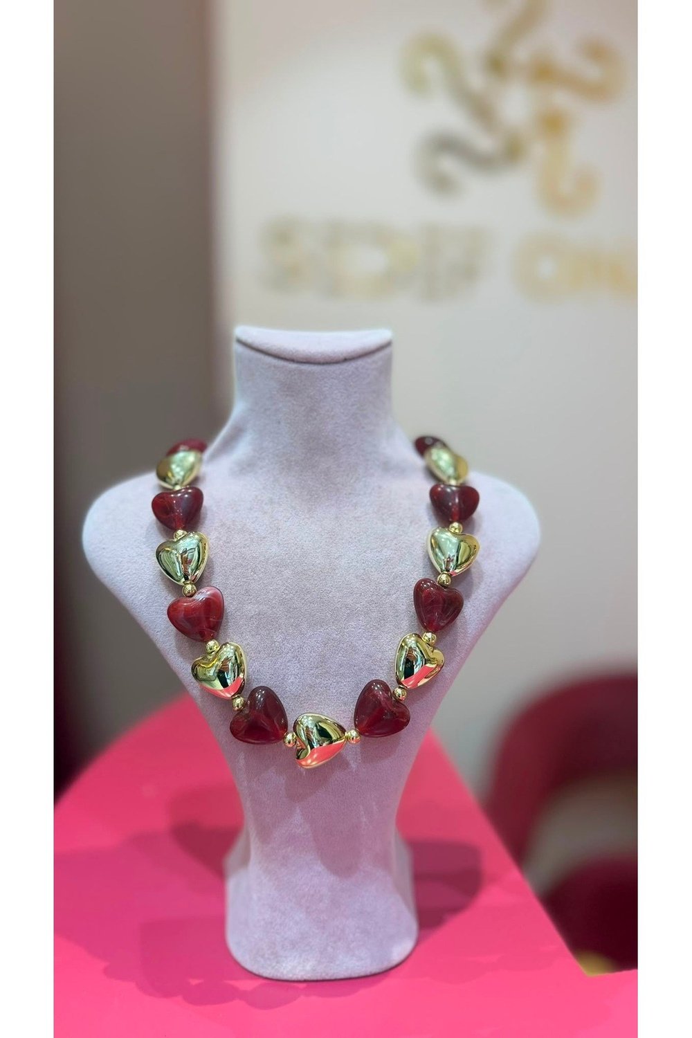 Bordo & Gold Kalp Boncuklu Kolye