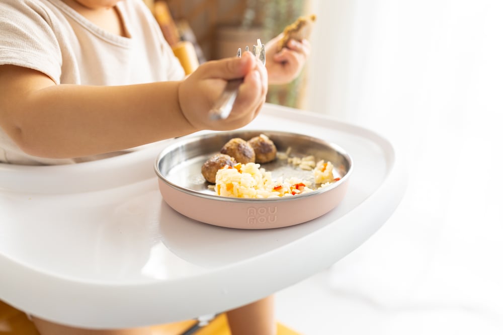 Silikon Kılıflı Düz Paslanmaz Çelik Bebek Mama Tabağı