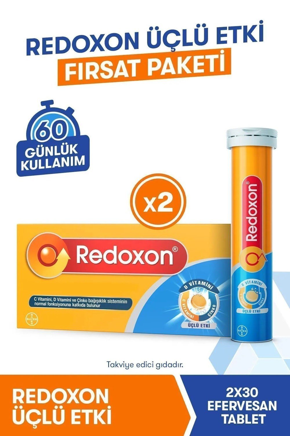 Redoxon Üçlü Etki 30 Efervesan Tablet x 2 Adet