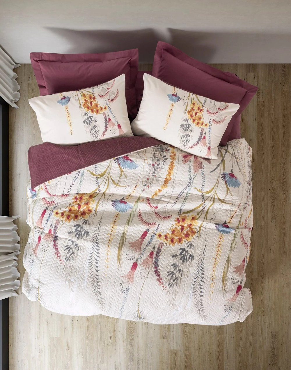 Cotton Box Flos Bordo Çift Kişilik Kapitone 4 Mevsim Nevresim Takımı