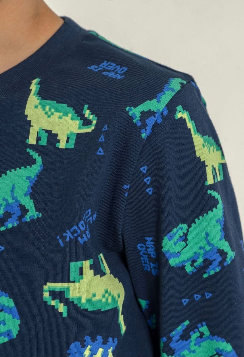 Erkek Çocuk Dinozor Desenli Pijama Takımı - Lacivert