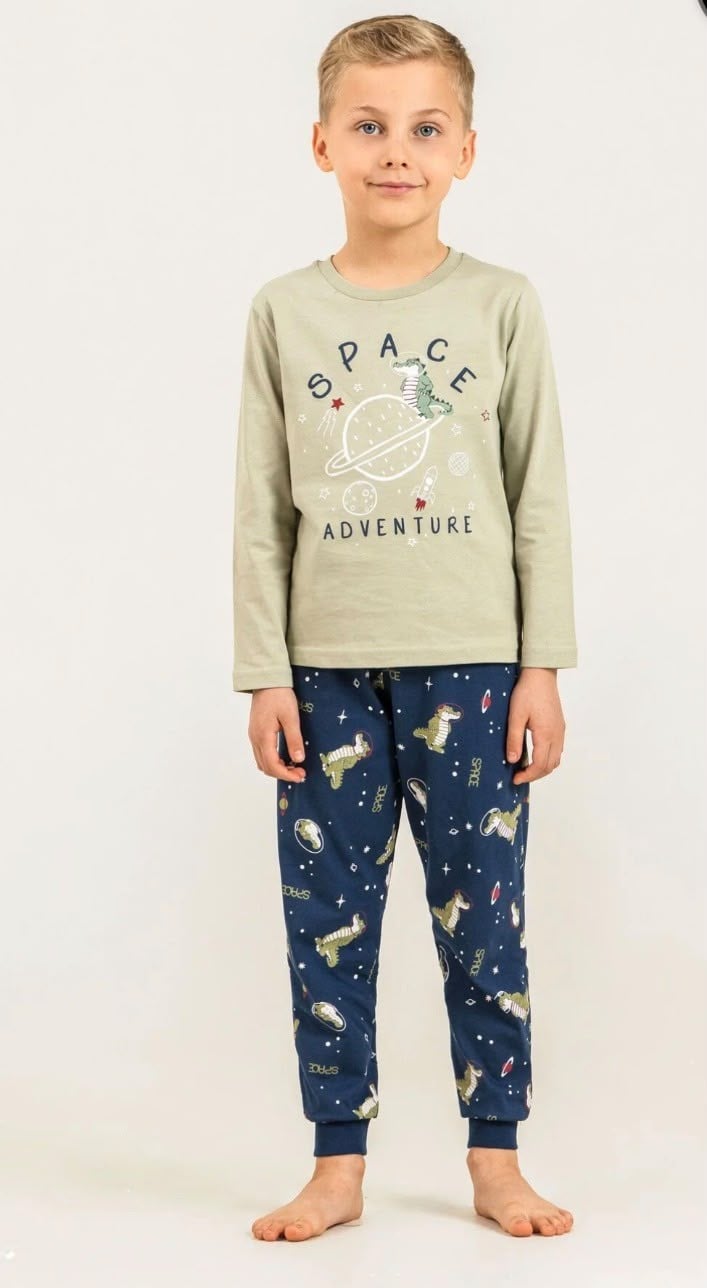 Erkek Çocuk Uzay Temalı Pijama Takımı - Çay Yeşili