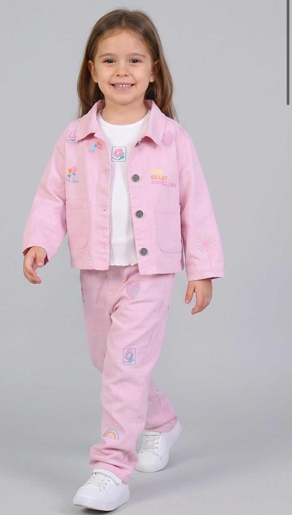 DMB Kız Çocuk Çiçek Nakışlı 3lü Takım - Pembe
