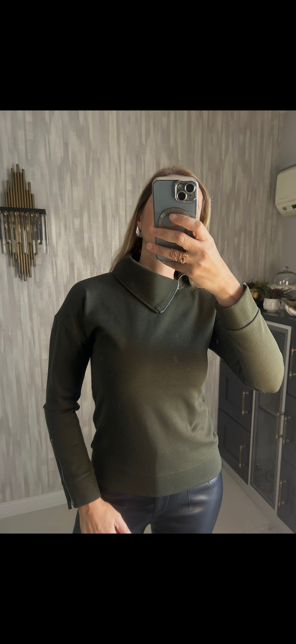 Fermuarlı Sweat Haki