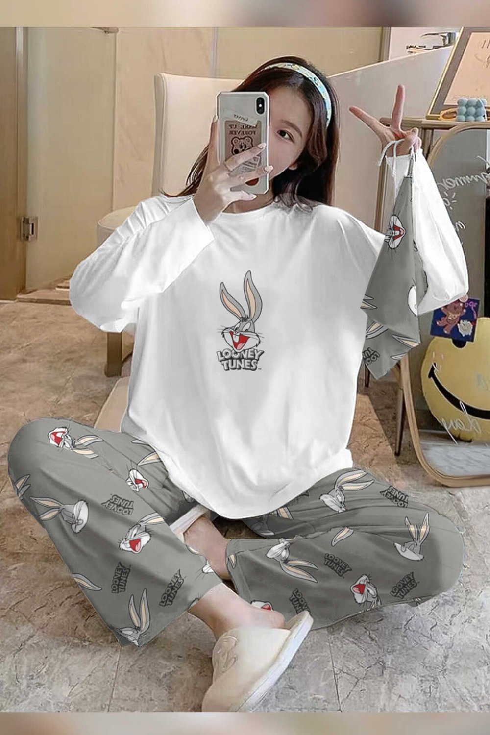 Bahd Bugs Bunny Uzun Kollu Süpersoft Kadın Pijama Takımı 2984