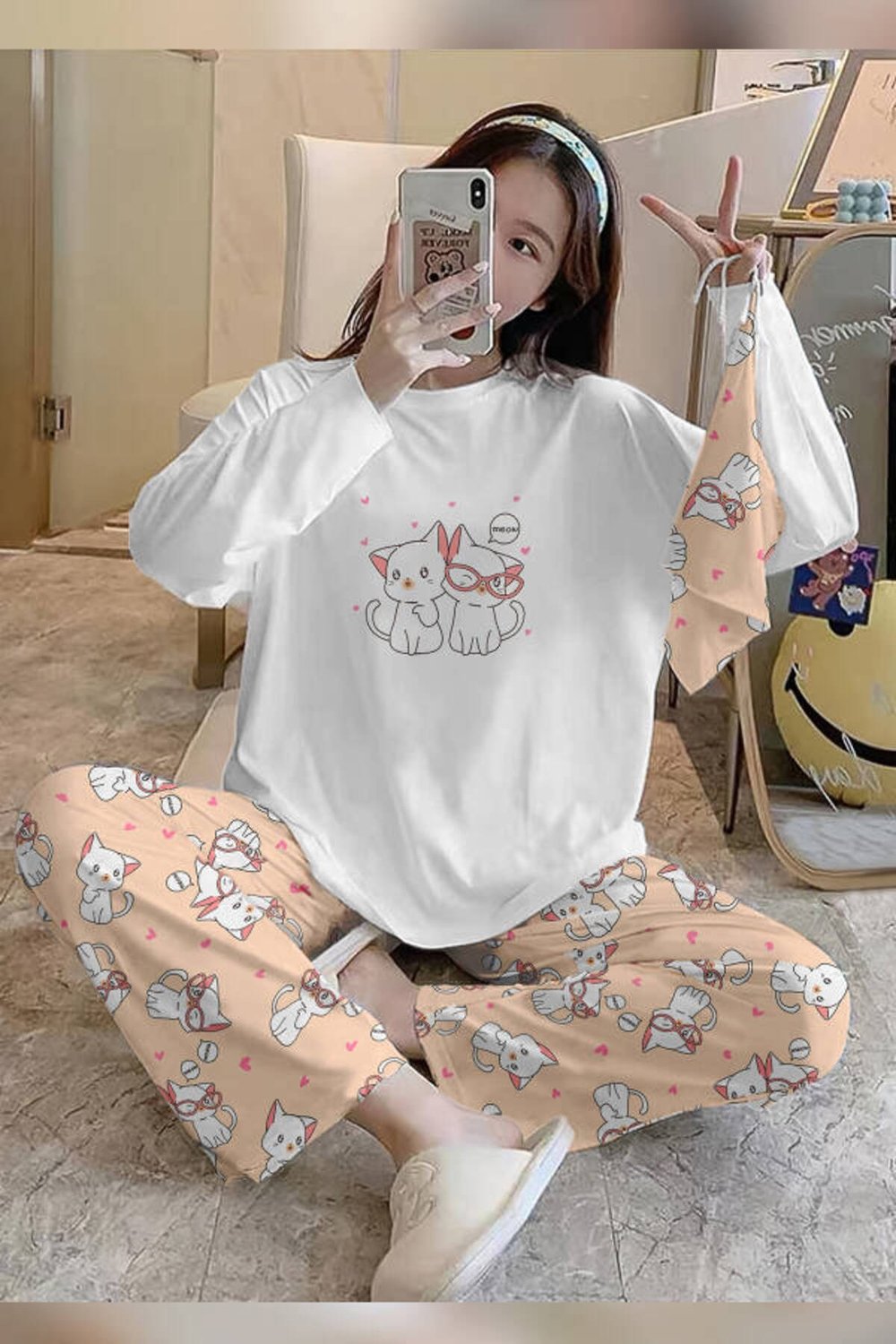 Bahd Cat38 White Süpersoft Kadın Pijama Takımı 3405