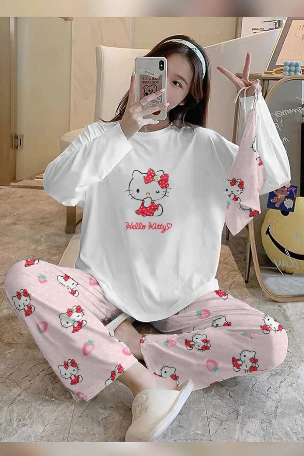 Bahd Kitty Pembe Uzun Pijama Takımı