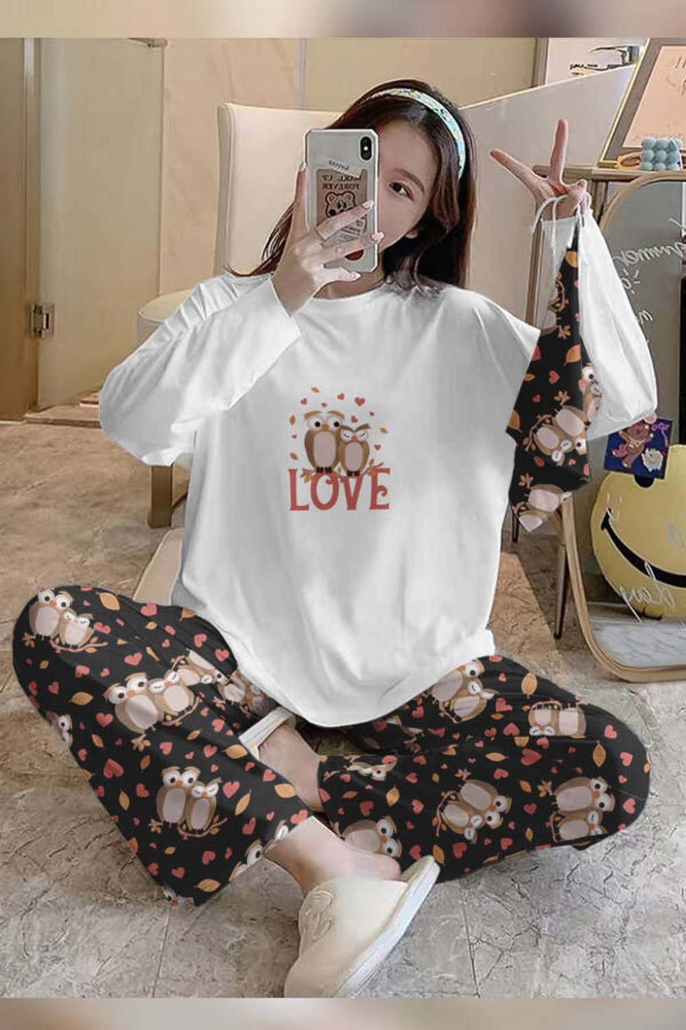 Bahd Owl 2 White Süpersoft Kadın Pijama Takımı 3433