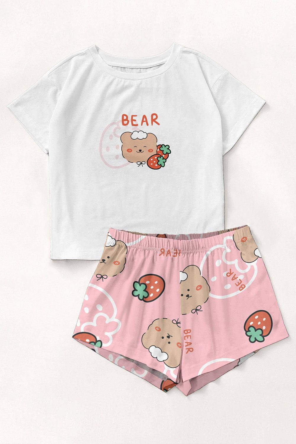 Kiki Zezex Trend T-Shirt Şort Strawberry Bear Baskılı Pijama Takımı