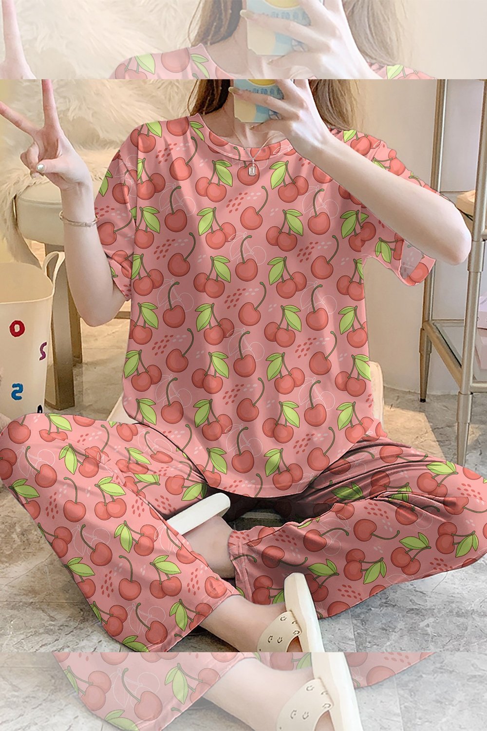 Kısa Kollu Pijama Takımı CherryLove Supersoft Basic Süprem