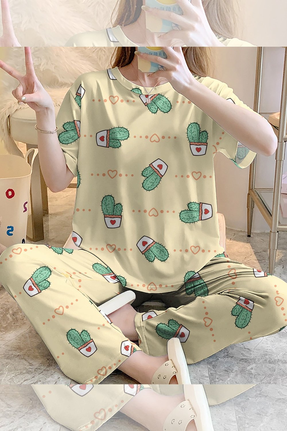 Kısa Kollu Pijama Takımı LovelyCactus Supersoft Basic Süprem