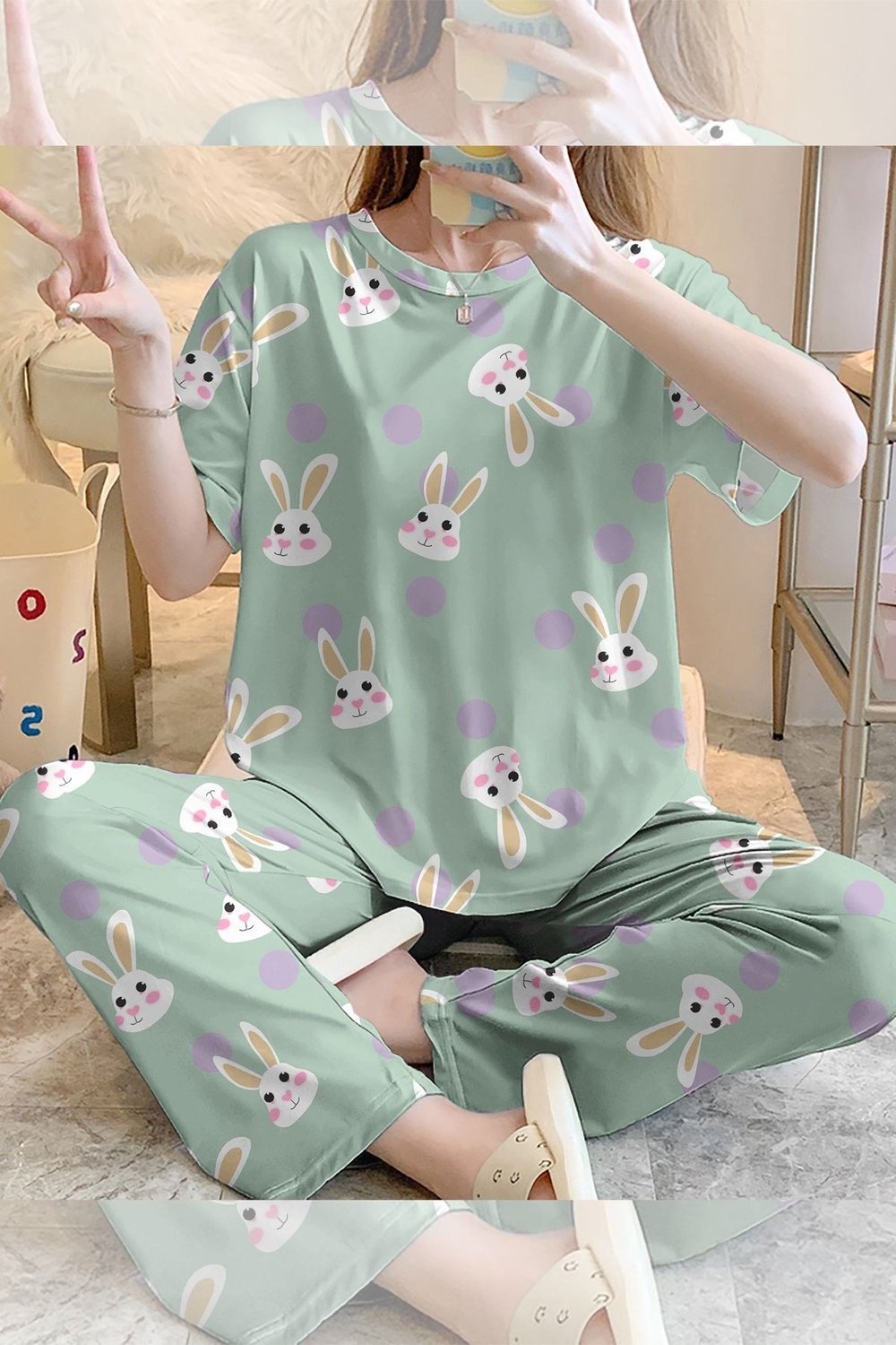 Kısa Kollu Pijama Takımı Rabbit1 Supersoft Basic Süprem