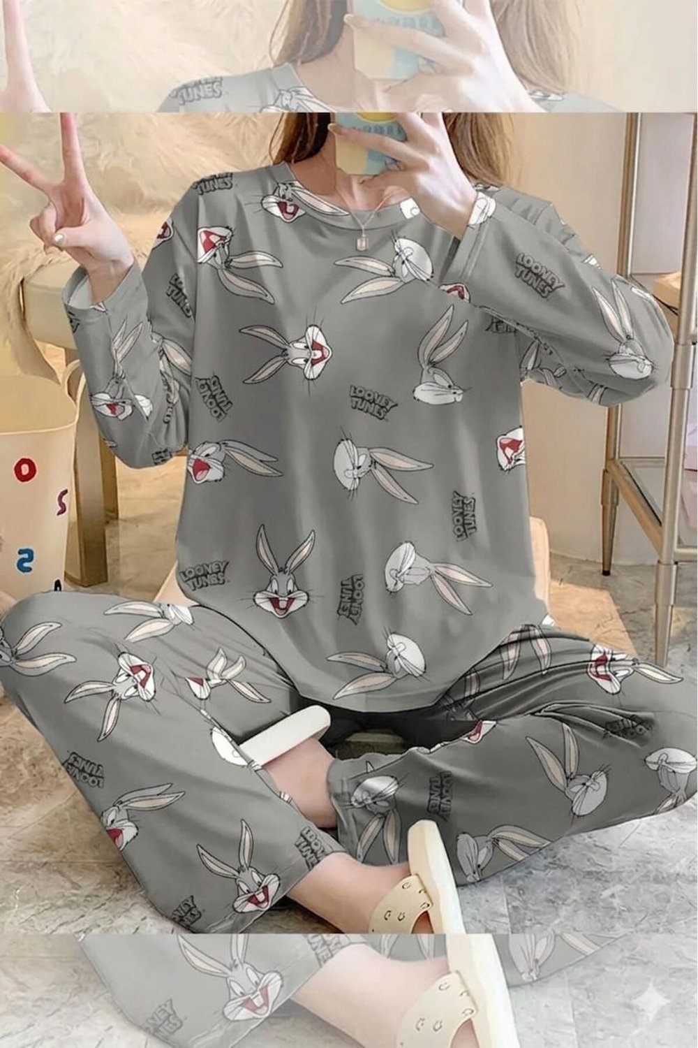Uzun Kollu Bugs Bunny Pijama Takımı