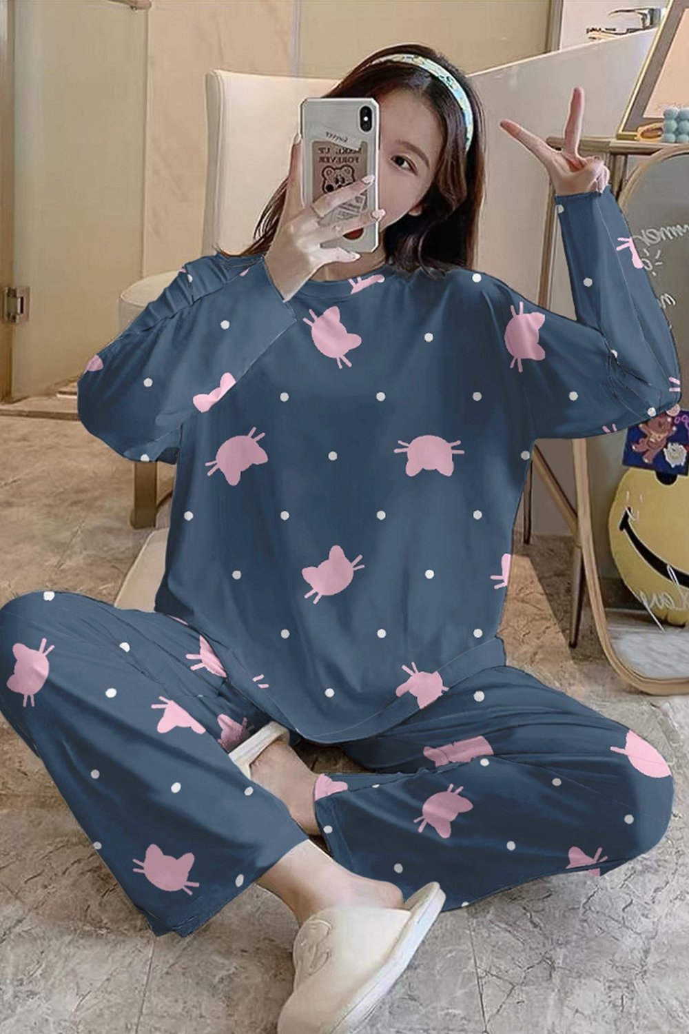 Uzun Kollu Pijama Takımı CatMeow SuperSoft Basic Suprem