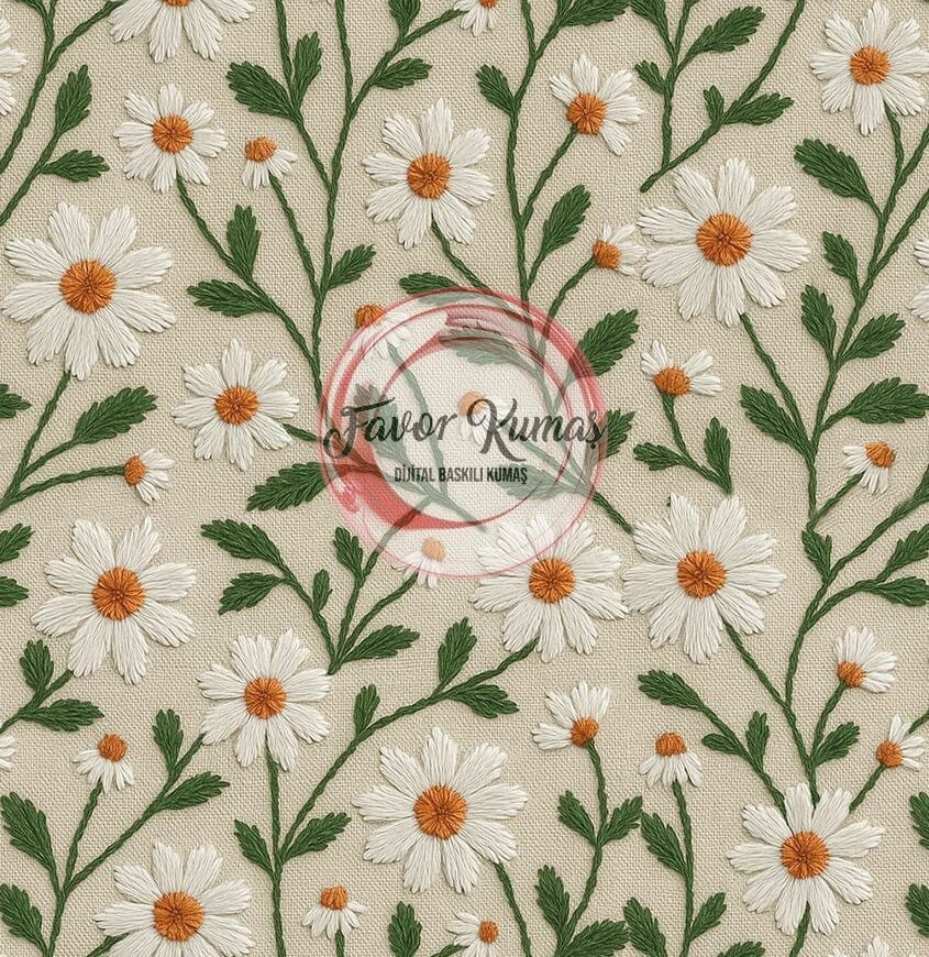 3D Nakış Papatya Desenli Kumaş 2
