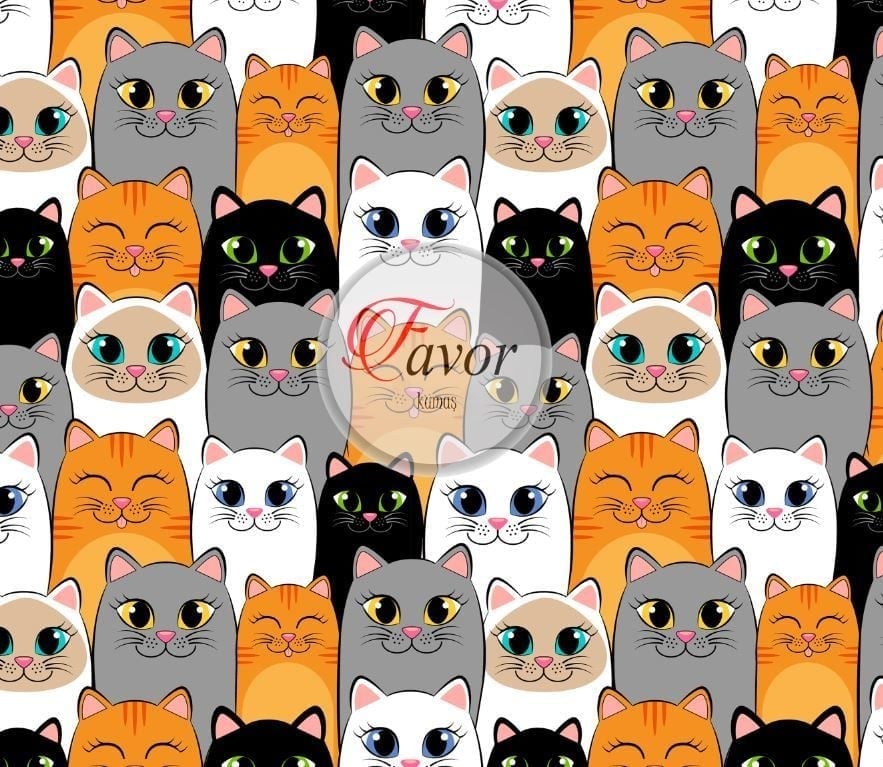 Gülümseyen Kedi Desenli Kumaş