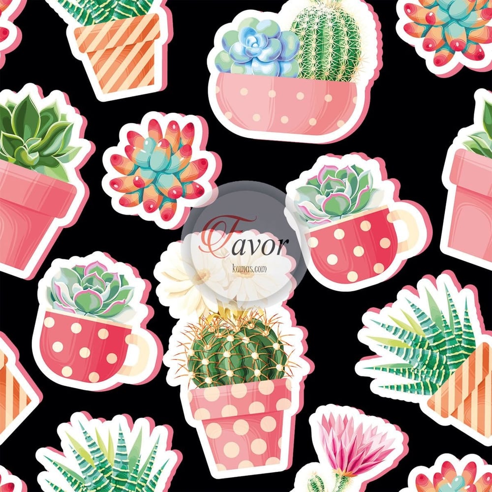 Kaktüs Sticker Desenli Kumaş