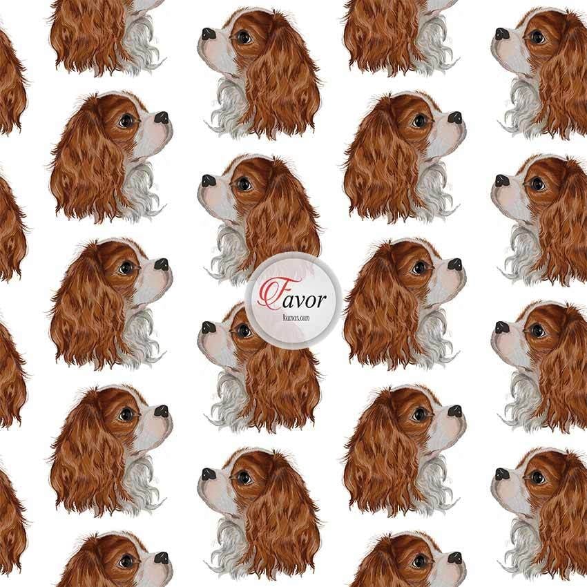 King Charles Köpek Desenli Kumaş
