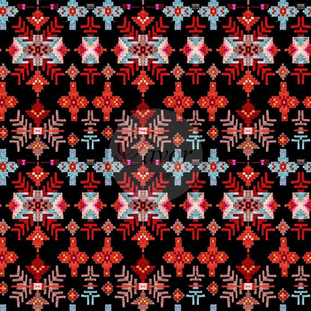 Kırmızı Mavi Kilim Desenli Kumaş