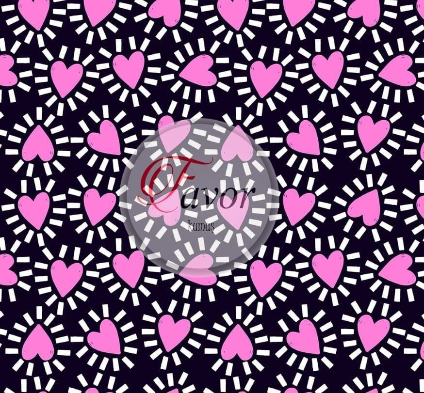 Pembe Kalp Desenli Kumaş