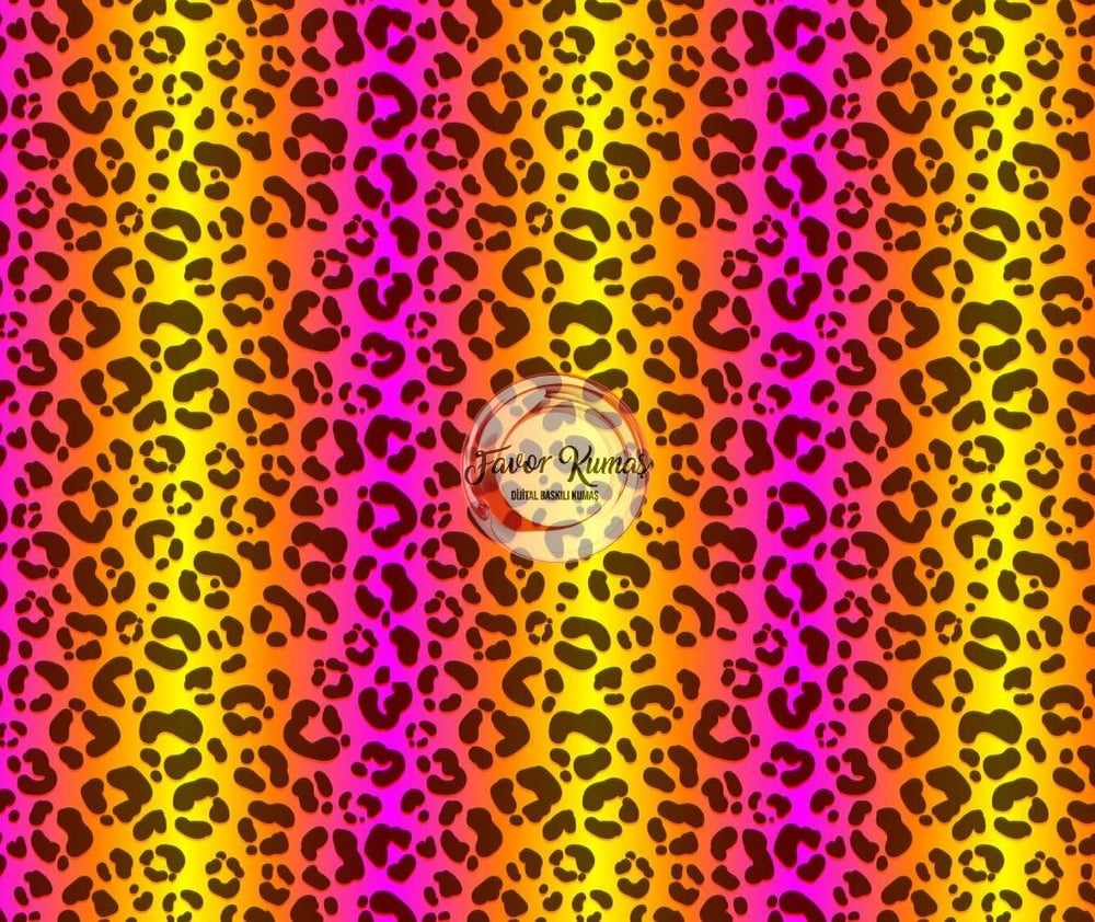 Pembe Şeritli Leopar Desenli Kumaş