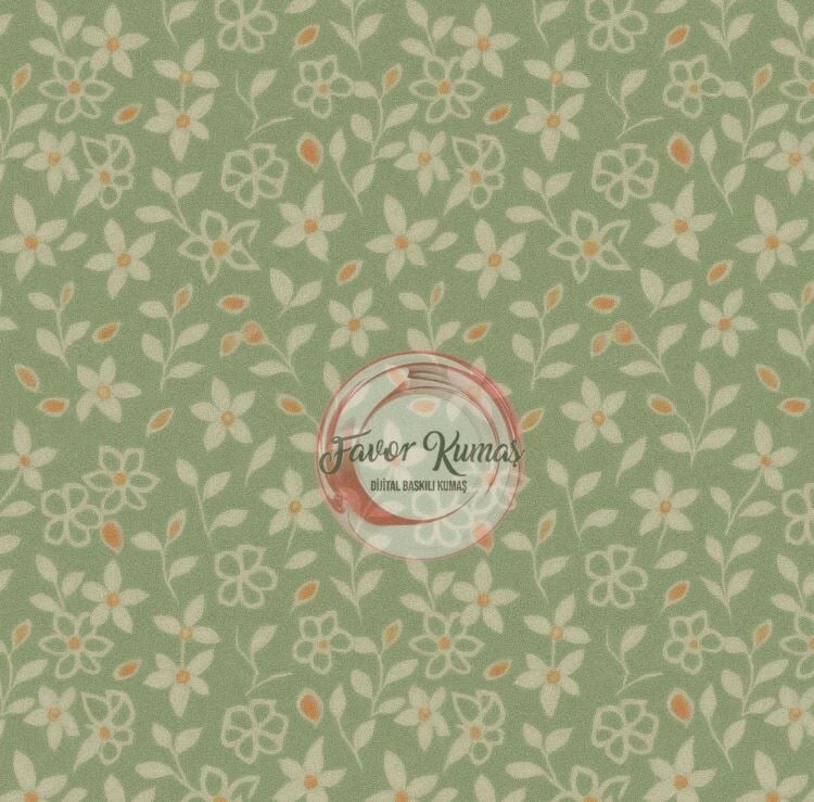 Retro Yeşil Çiçekler Desenli Kumaş