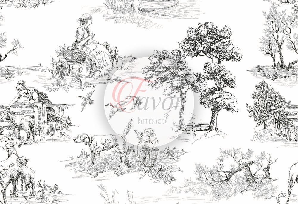 Toile De Jouy Desenli Kumaş 1