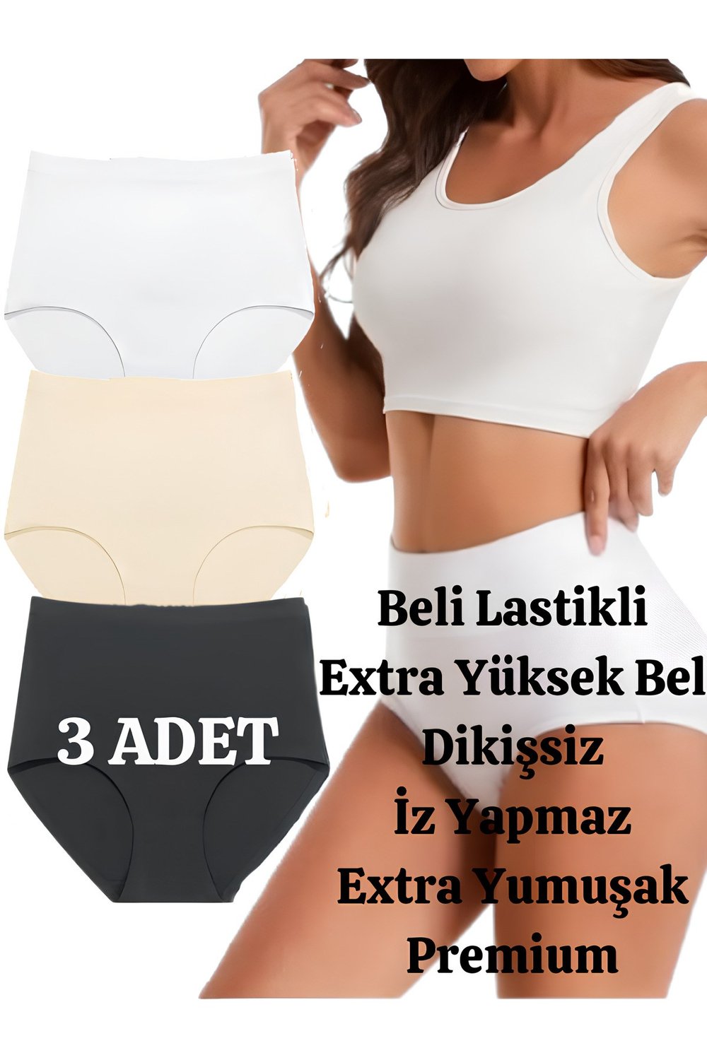 Kadın Extra Yüksek Bel Dikişsiz Lazer Kesim Külot (BELİ LASTİKLİ) 3lü Set