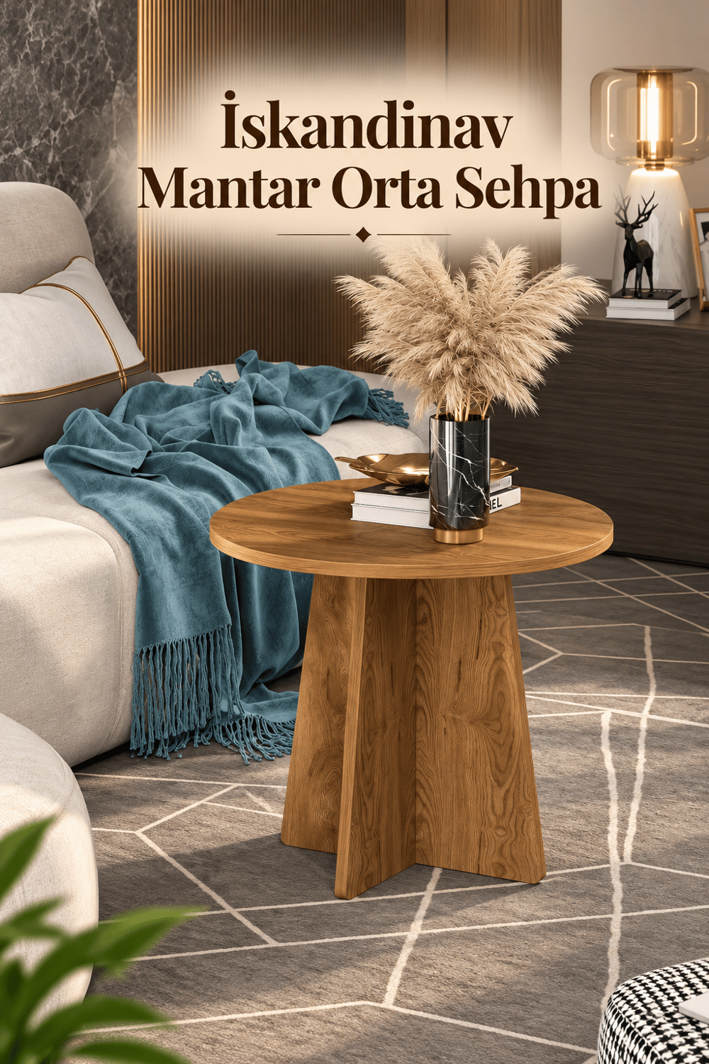  İskandinav Mantar Orta Sehpa - Ahşap Desen
