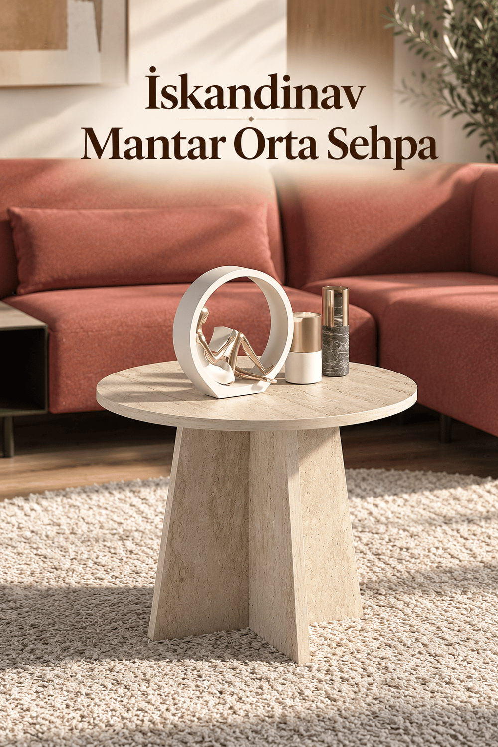  İskandinav Mantar Orta Sehpa - Traverten