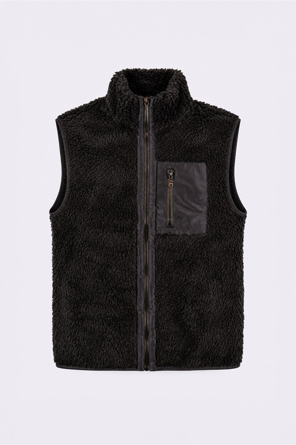 Unisex Siyah Düz Peluş Yelek – Dik Yaka, Fermuarlı, Kolsuz, Oversize