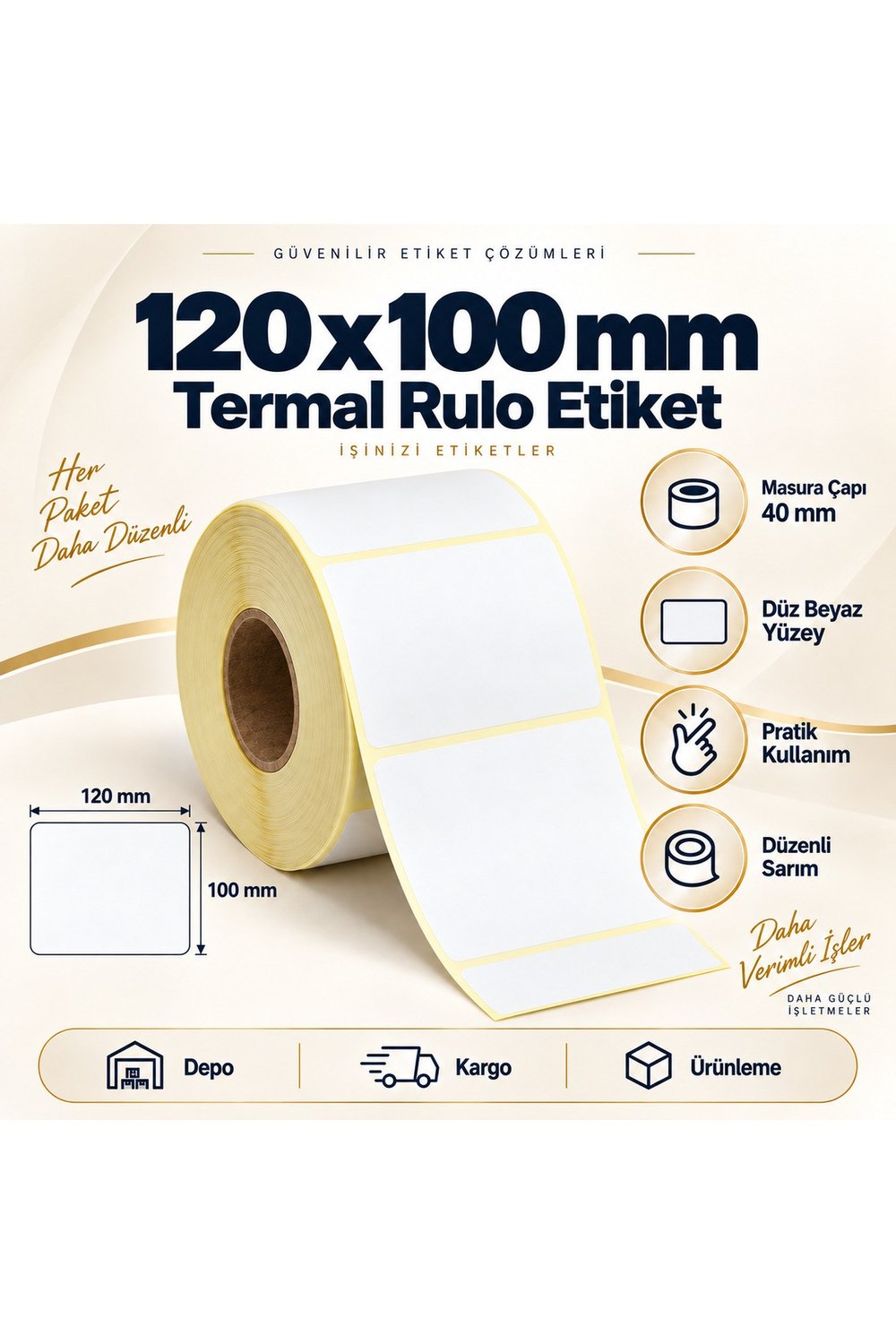 100x120 mm Rulo Ribonsuz Termal Barkod Etiketi 40 mm Masura 400 Sarım