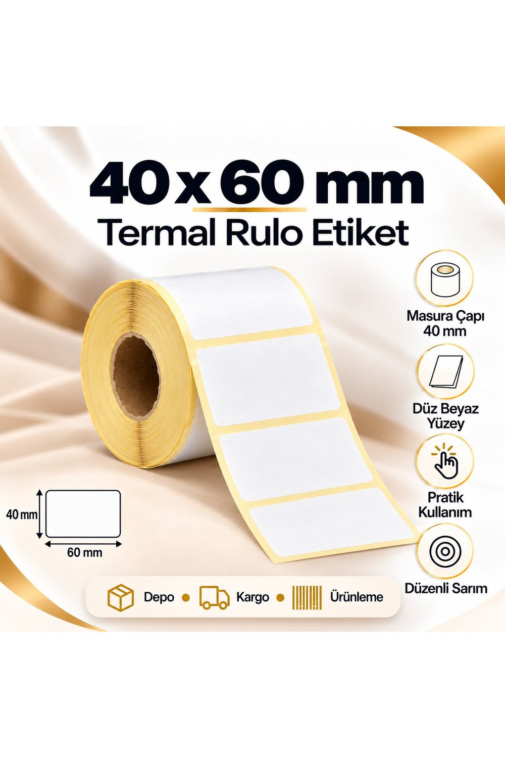40x60 mm Rulo Ribonsuz Termal Barkod Etiketi 40 mm Masura 1000 Sarım