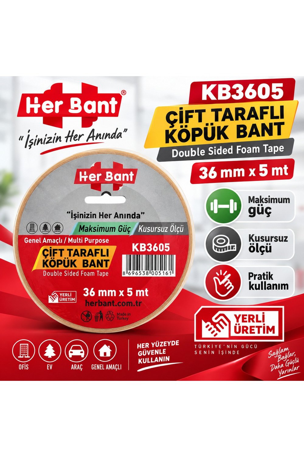 Çift Taraflı Köpük Bant 36 mm x 5 mt