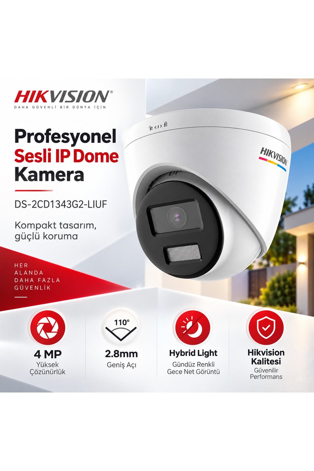 DS-2CD1343G2-LIUF 4 MP 2.8mm Smart Hybrid Light Sesli IP Dome Kamera